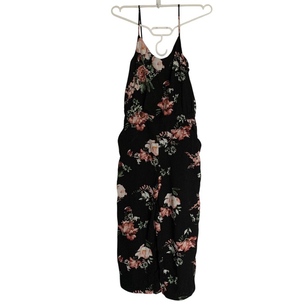 Dex - Floral Black sleeveless jumpsuit with spaghetti straps and pockets - XS